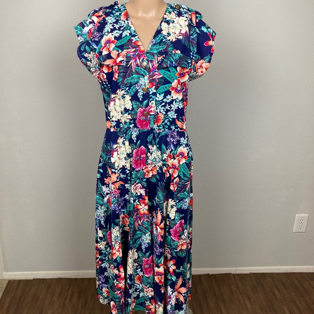 Vintage Tina Barrie Floral Tropical Dress